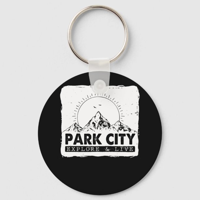 Park City Utah Explore And Live Distressed Hiking Keychain (Front)