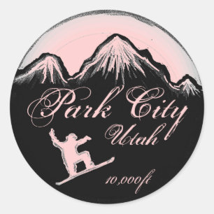 Park City Utah pink snowboard art stickers