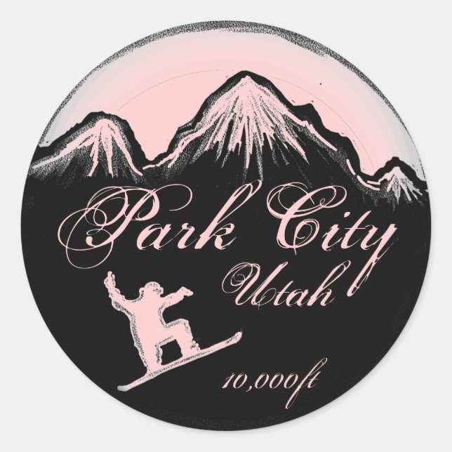 Park City Utah pink snowboard art stickers (Front)