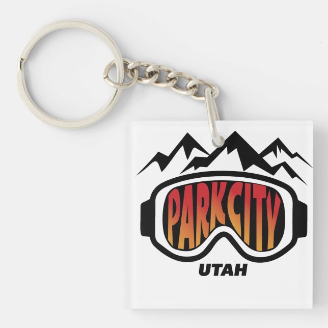 Park City Utah ski design on acrylic keychain (Front)