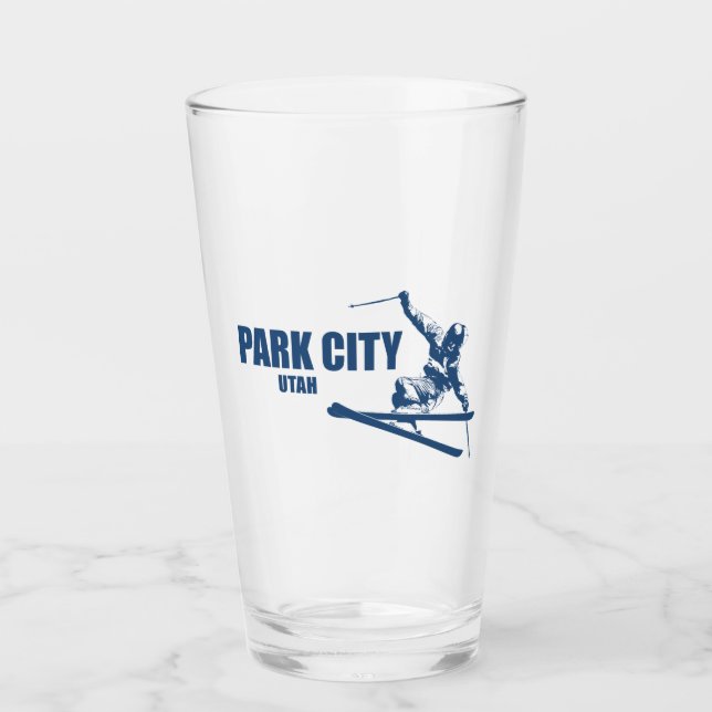 Park City Utah Skier Glass (Front)