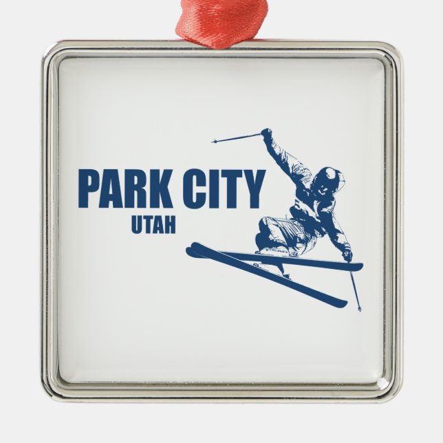 Park City Utah Skier Metal Ornament (Front)