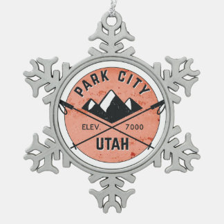 Park City Utah Skiing Ski Snowflake Pewter Christmas Ornament