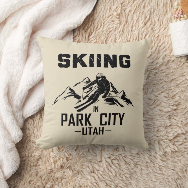 Park City Utah skiing Throw Pillow (Blanket)