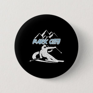 Park City Utah Snow Mountain Skiing Skier Vintage 2 Inch Round Button