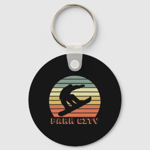 Park City Utah Snowboard Retro Sunset Keychain