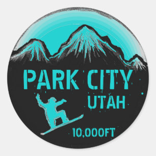 Park City Utah teal snowboard art stickers