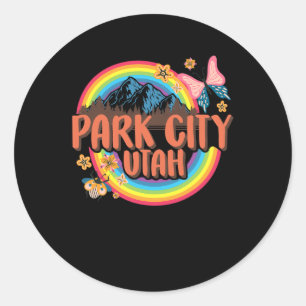 Park City Utah Vintage Souvenir Skier Snowboarding Classic Round Sticker