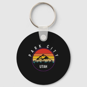 Park City Utah Vintage Souvenir Skier Snowboarding Keychain