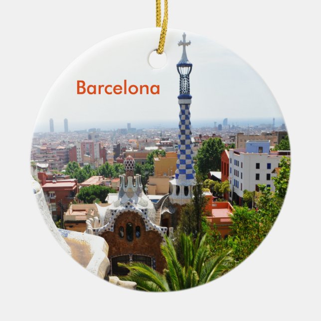 Park Guell in Barcelona, Spain Ceramic Ornament (Front)