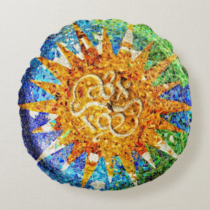Park Guell mosaics Round Pillow