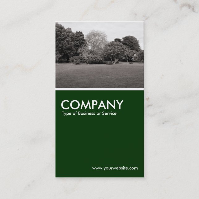 Park Landscape (Warm Tone BW) - Dark Green Business Card (Front)