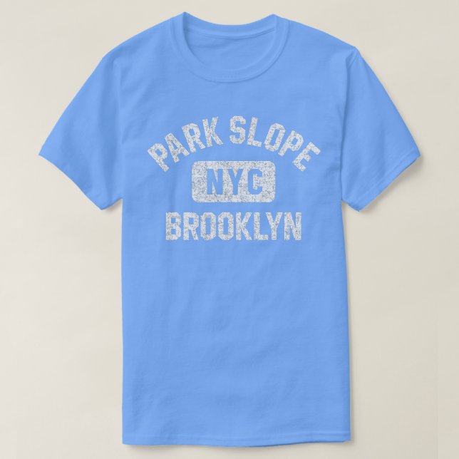 Park Slope Brooklyn NYC Gym Style Distressed White T-Shirt (Design Front)