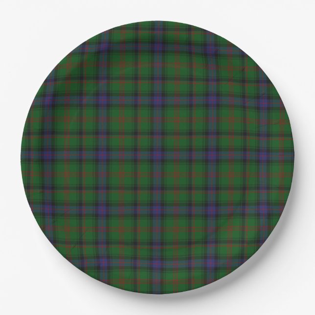 Park tartan green blue plaid paper plate (Front)