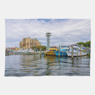 Parked Boats Destin Florida Harbour Kitchen Towel