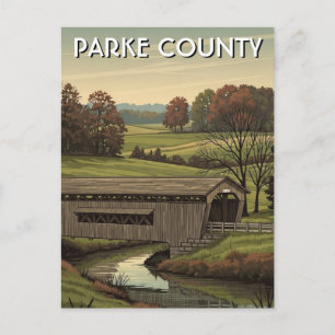 Parked County Indiana Covered Bridge Postcard