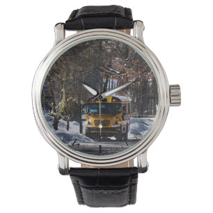Parked School Bus in Winter Watch