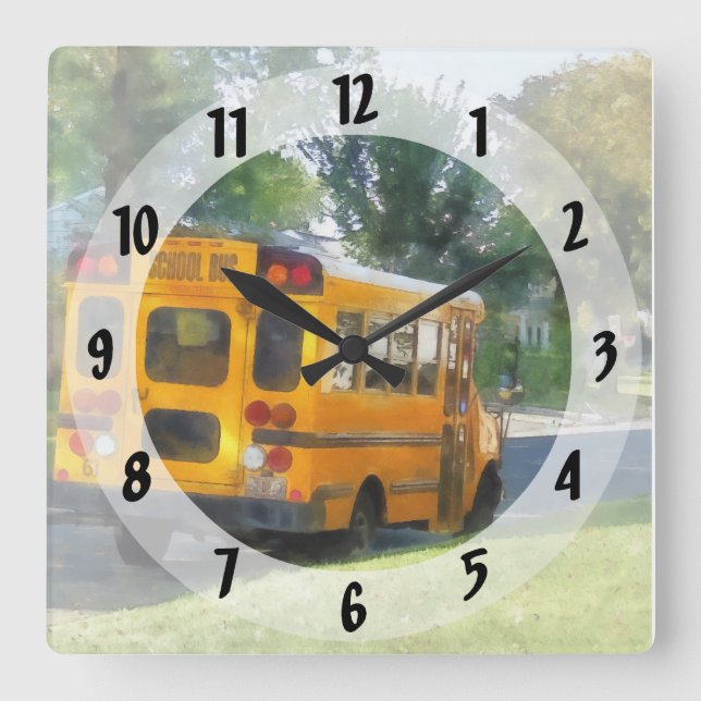 Parked School Bus Square Wall Clock (Front)