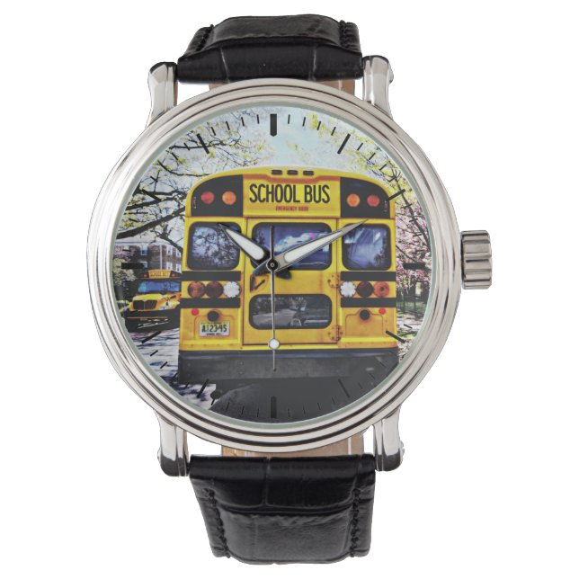 Parked School Buses in Spring Watch (Front)