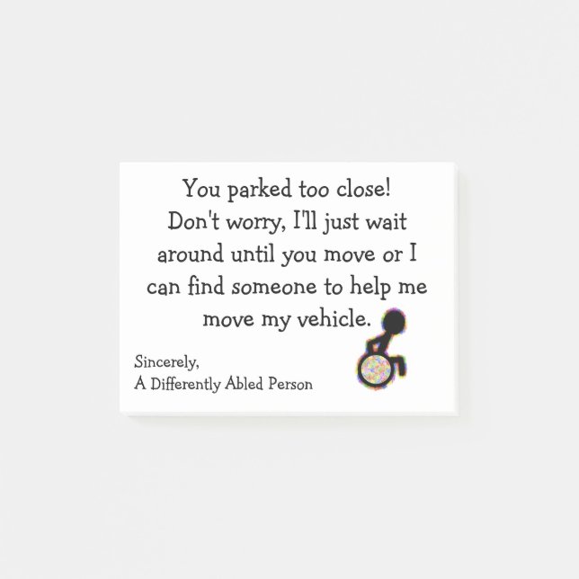 Parked Too Close Post-It. Post-it Notes (Front)