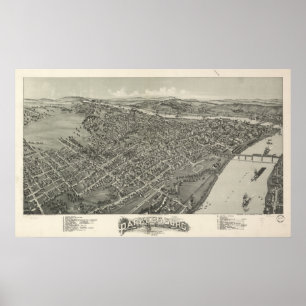 Parkersburg W. Virginia 1899 Antique Panoramic Map Poster