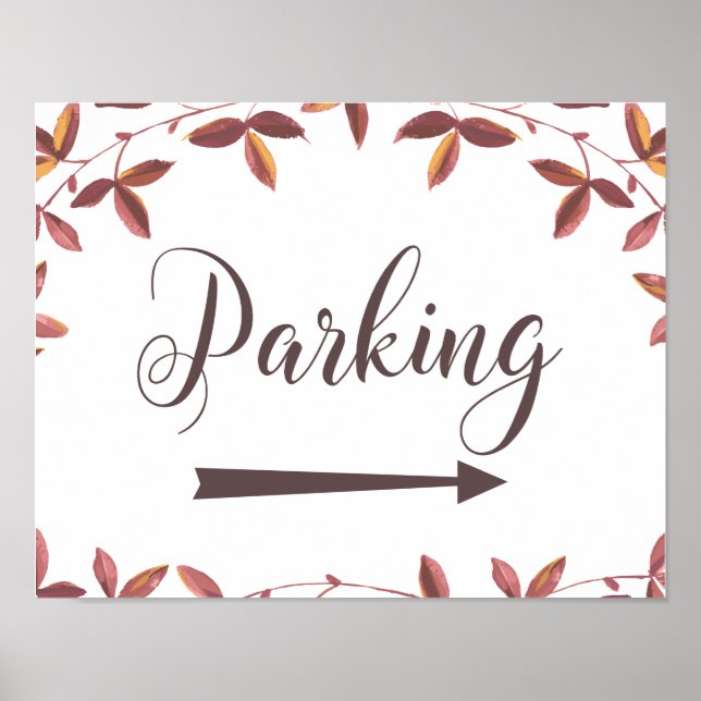 Parking Right Arrow Sign Rustic Autumn Wedding (Front)