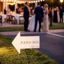 Parking This Way Arrow Black and White Yard Sign
