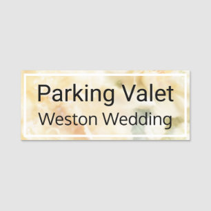 Parking Valet Wedding White Roses Magnetic Back Name Tag