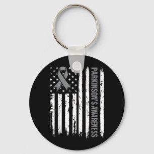 Parkinsons Disease Awareness Ribbon American Flag Keychain