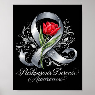 Parkinson's disease awareness silver ribbon and poster