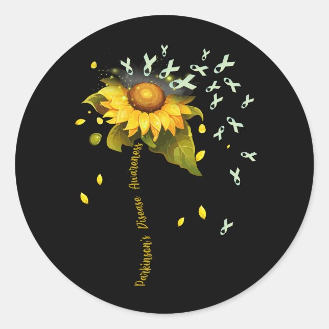 Parkinson's Disease Awareness Sunflower Ribbon Sup Classic Round Sticker (Front)