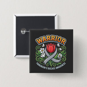 Parkinson's Disease Awareness Warrior Red Tulip  2 Inch Square Button