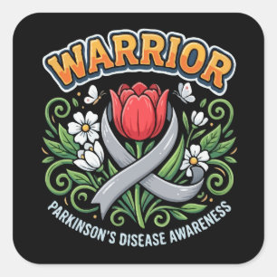 Parkinson's Disease Awareness Warrior Red Tulip  Square Sticker