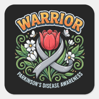 Parkinson's Disease Awareness Warrior Red Tulip  Square Sticker