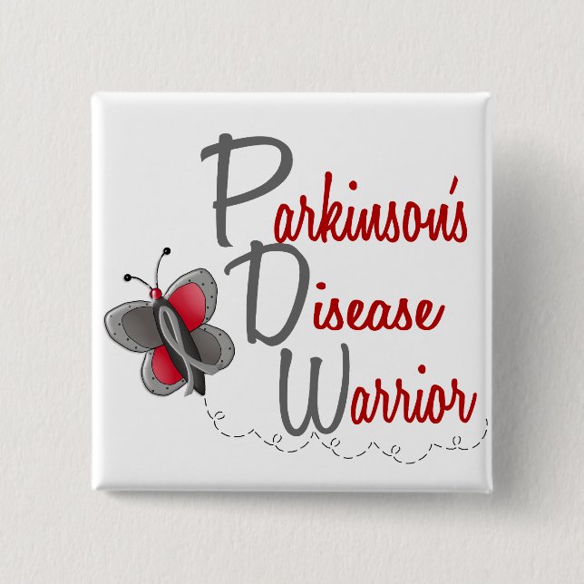 Parkinson's Disease Butterfly 2 Warrior 2 Inch Square Button (Front)
