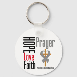 Parkinsons Disease Hope Love Faith Prayer Cross Keychain