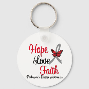 Parkinson's Disease HOPE LOVE FAITH Ribbon Keychain