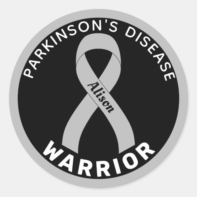 Parkinson's Disease Warrior Ribbon Black Classic Round Sticker (Front)