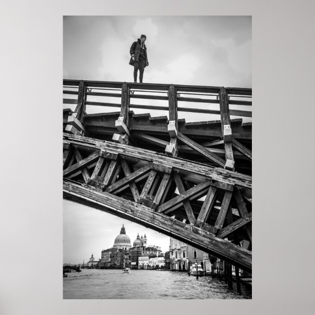 Parkour athlete stand on bridge in Venice Poster (Front)