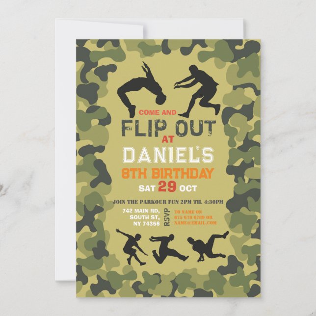 Parkour Dart Gun Fun Aim Shoot Camo Birthday Invitation (Front)