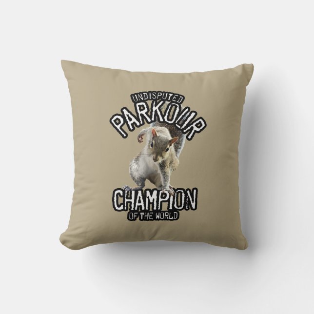 Parkour Squirrel - funny freerunning Throw Pillow (Front)