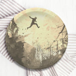 Parkour Urban Free Running Free Styling Art Sepia Paper Plate<br><div class="desc">A modern artist's impression of parkour being practiced in an urban back street in sepia tones.</div>