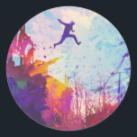 Parkour Urban Free Running Freestyling Modern Art Classic Round Sticker<br><div class="desc">A colourful artist's impression of parkour being practiced in an urban back street.</div>