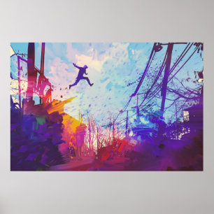 Parkour Urban Free Running Freestyling Modern Art Poster