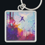 Parkour Urban Free Running Keyring<br><div class="desc">A colourful artist's impression of parkour being practiced in an urban back street. Designed for you by Evco Studio.</div>