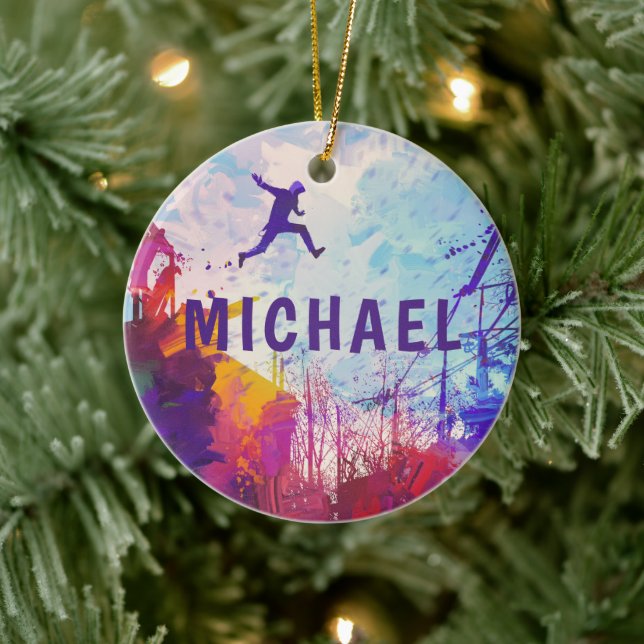 Parkour Urban Free Running Personalized Name Ceramic Ornament (Tree)