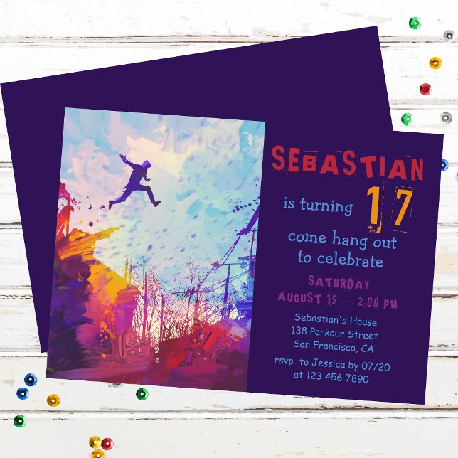 Parkour Urban Free Running Teen 17th Birthday Invitation (Creator Uploaded)