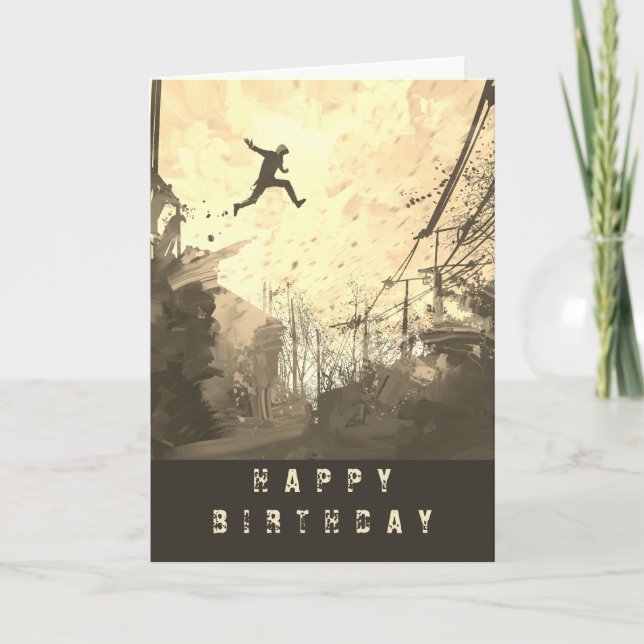 Parkour Urban Obstacle Course Modern Sepia Card (Front)