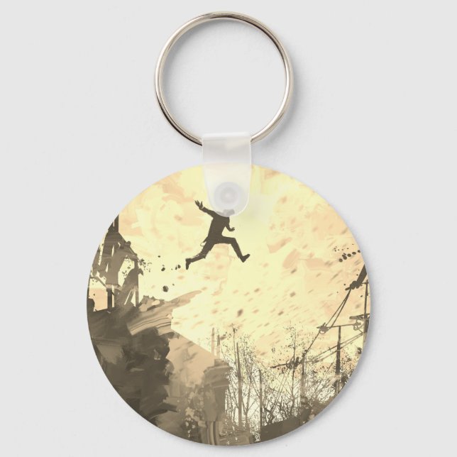 Parkour Urban Obstacle Course Modern Sepia Keychain (Front)