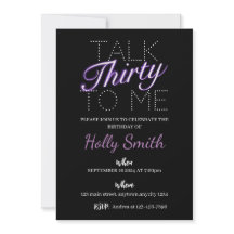 Parle trente-moi violet neon invitation d'annivers